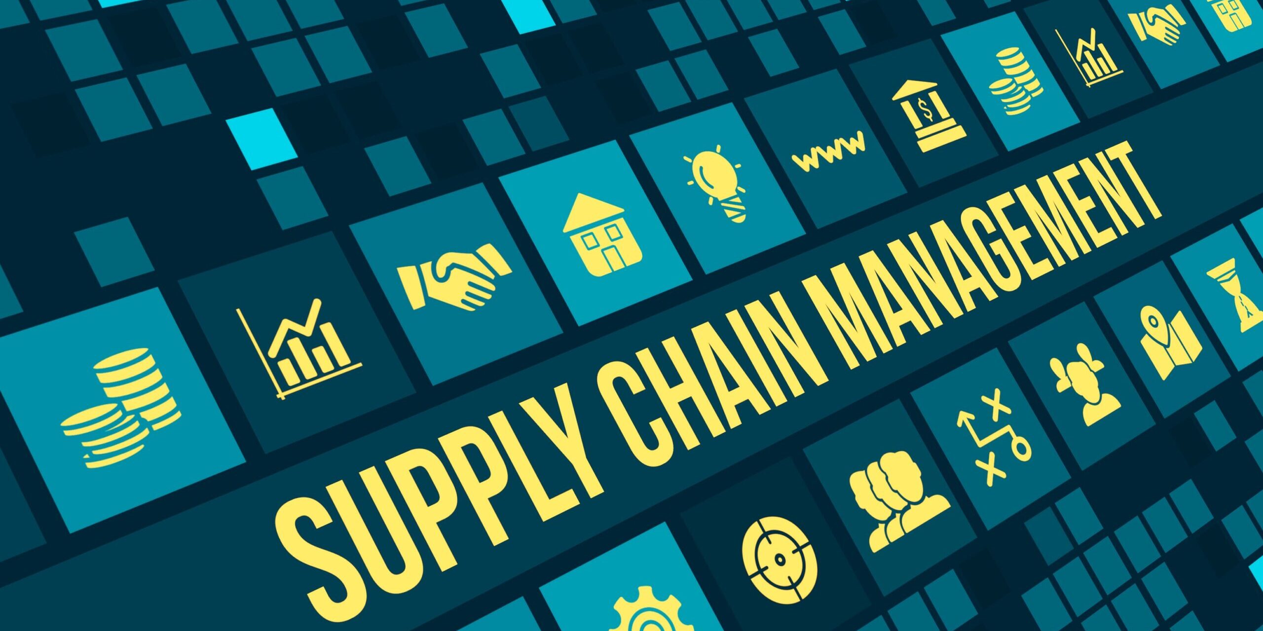 Supply chain management concept image with business icons and copyspace. Digital SCM